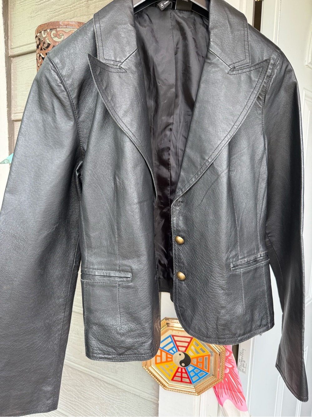 new directions Black Leather Jacket with Silver Zipper Accents
